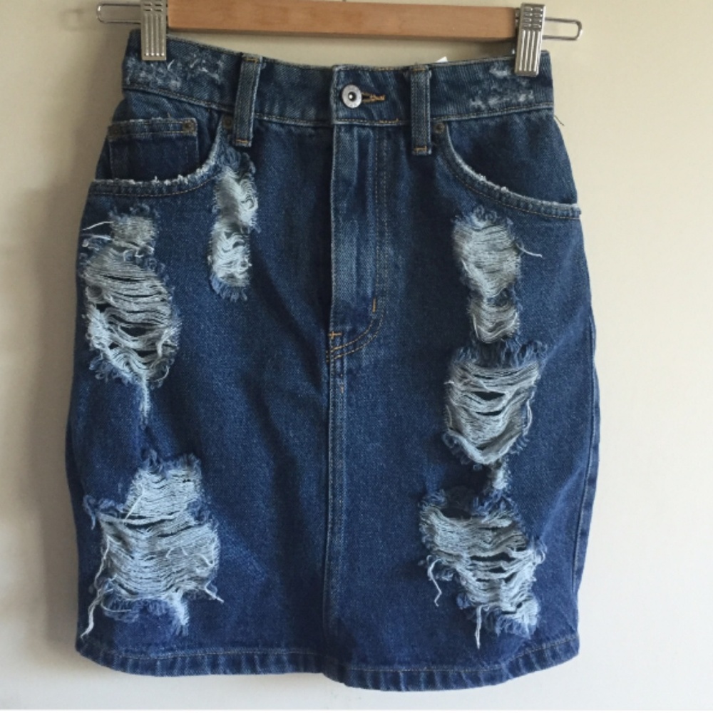 Carmar high waisted distressed denim mini skirt